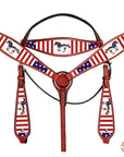 Western Horse Headstall Breast Collar American Leather Hilason US Flag
