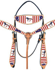 Western Horse Headstall Breast Collar American Leather Hilason US Flag