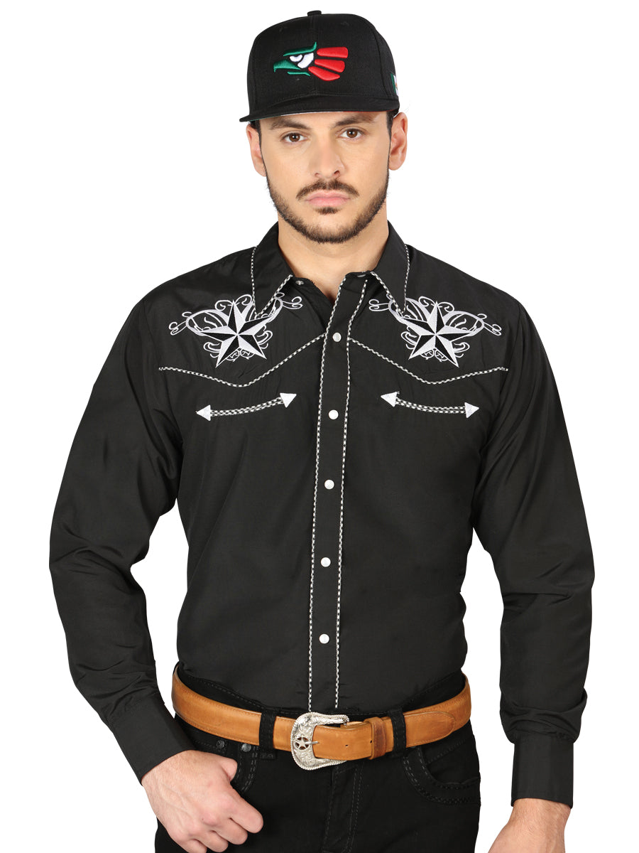 El General Embroidery Western Shirt in Black/White