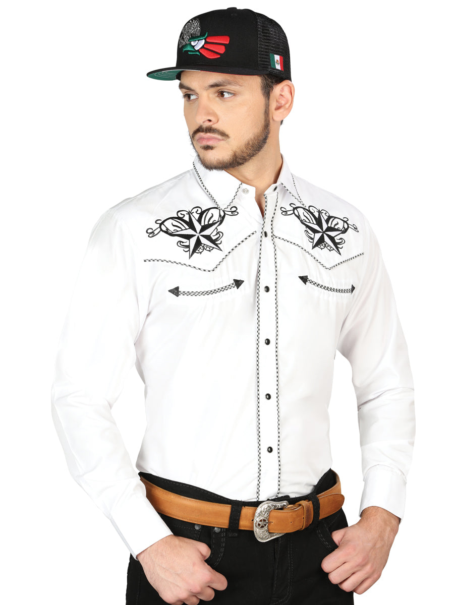 El General Embroidery Western Shirt in White/Black