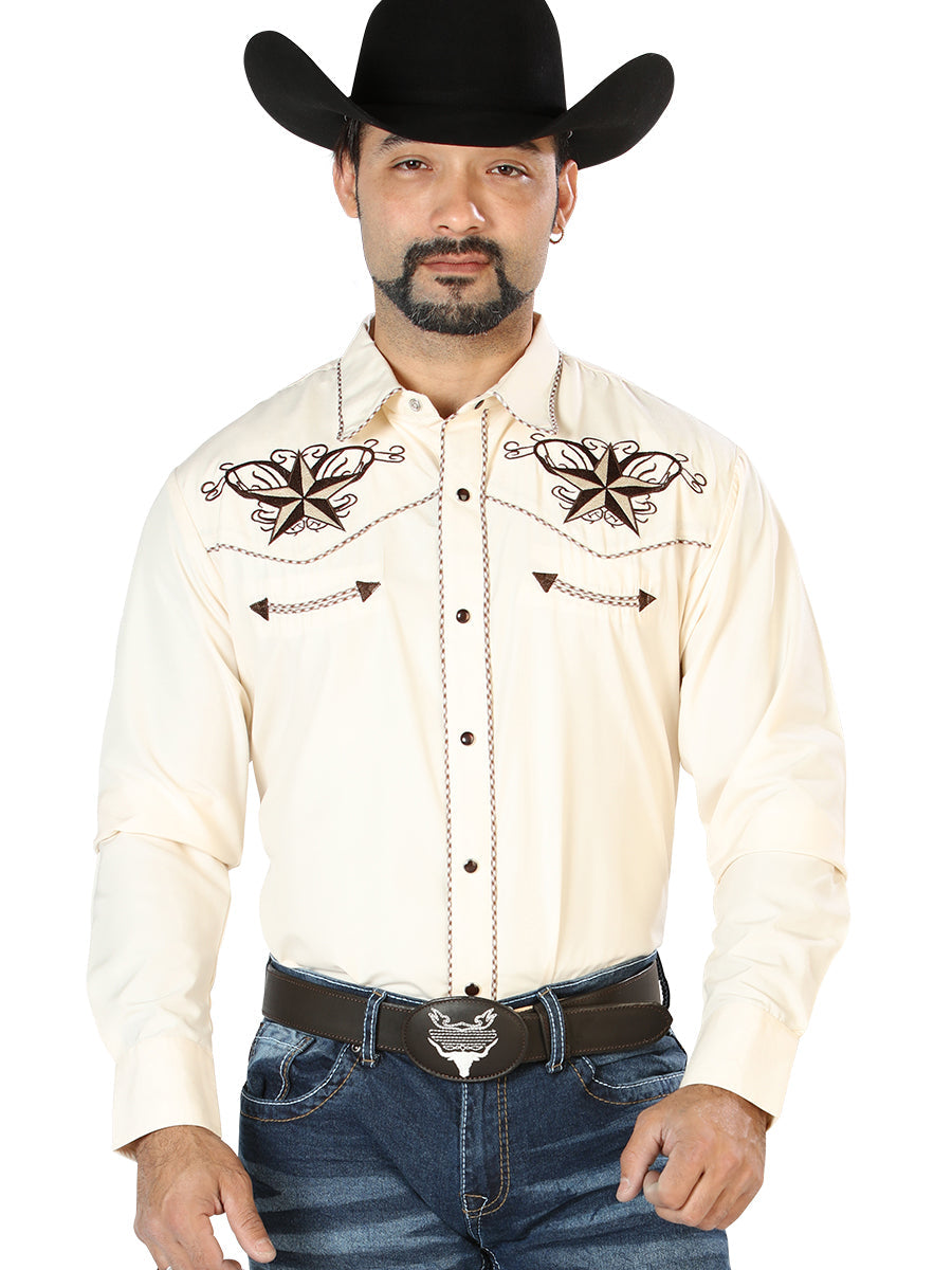El General Embroidery Western Shirt in Beige/Black