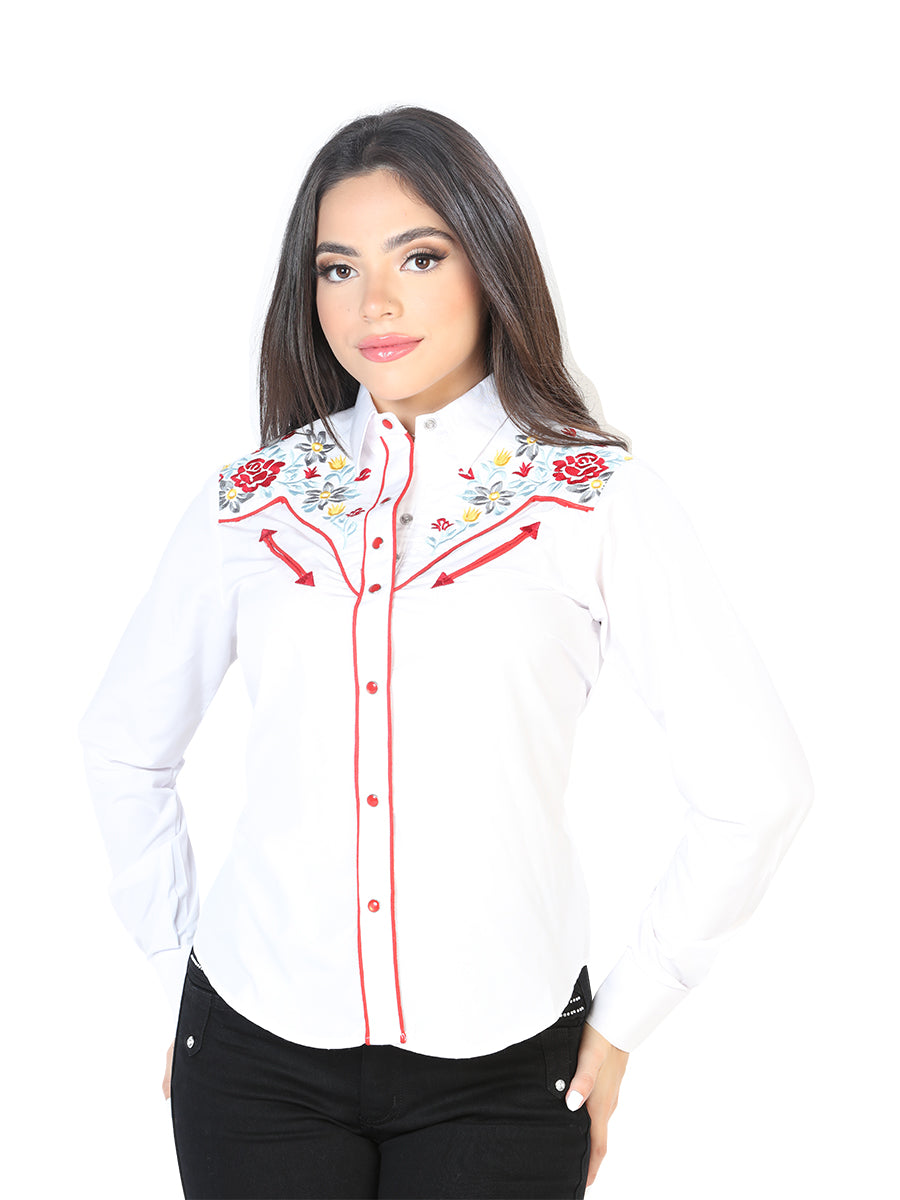 Womens White Embroidered Western-Style Blouse