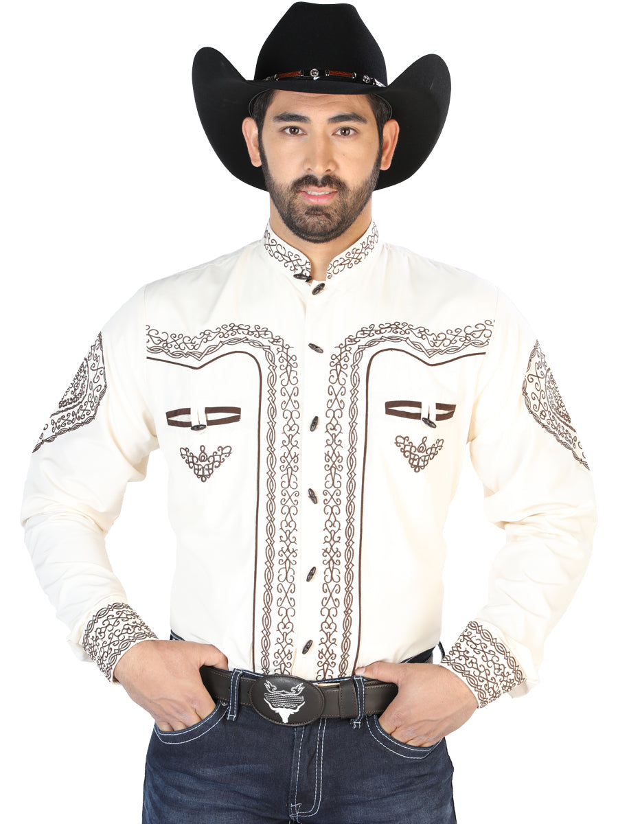 El Señor de los Cielos Charro Embroidery Shirt in Beige/Brown