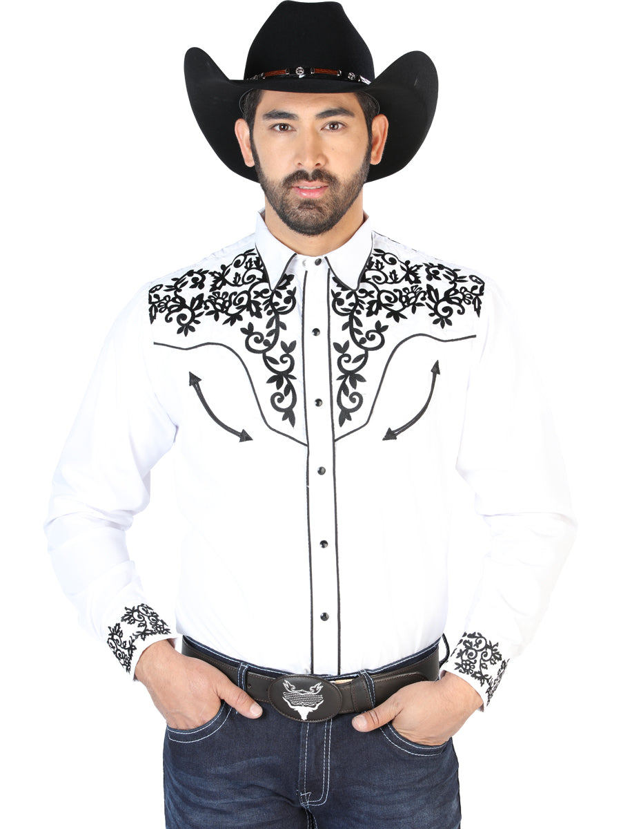 El Señor de los Cielos Embroidery Shirt in White/Black