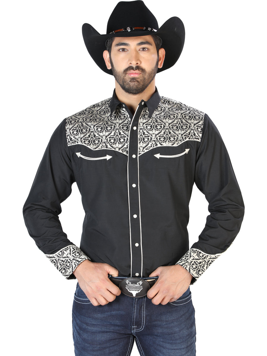El Señor de los Cielos Embroidery Shirt in Black/Beige