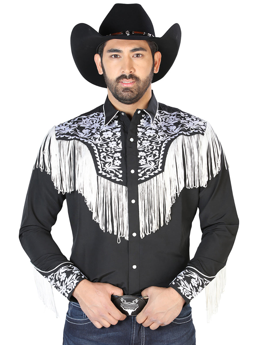 El Señor de los Cielos Embroidery Shirt in Black/White