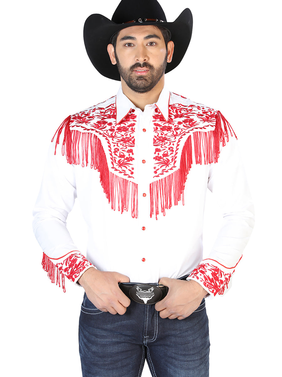 El Señor de los Cielos Embroidery Shirt in White/Red