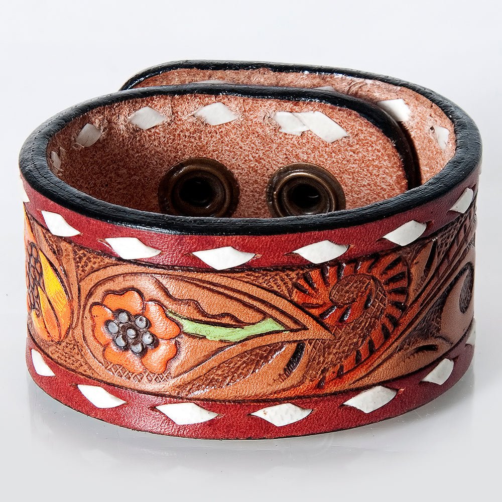 American Darling Bracelet Hand Tooled Carved Genuine Leather Women | Handmade Western Rustic