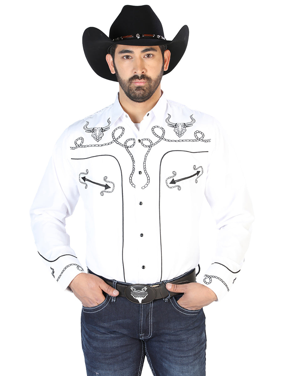El Señor de los Cielos Embroidery Shirt in White/Black
