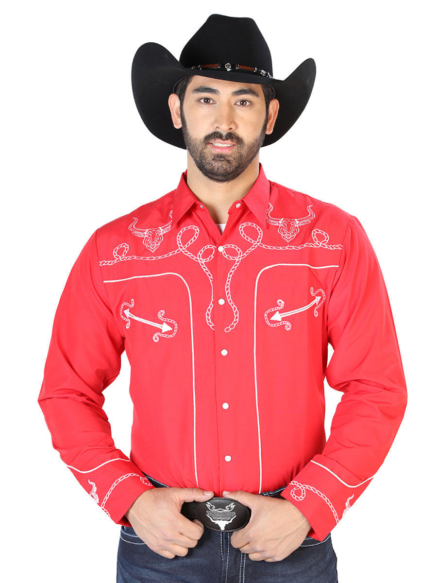 El Señor de los Cielos Embroidery Shirt in Red/White