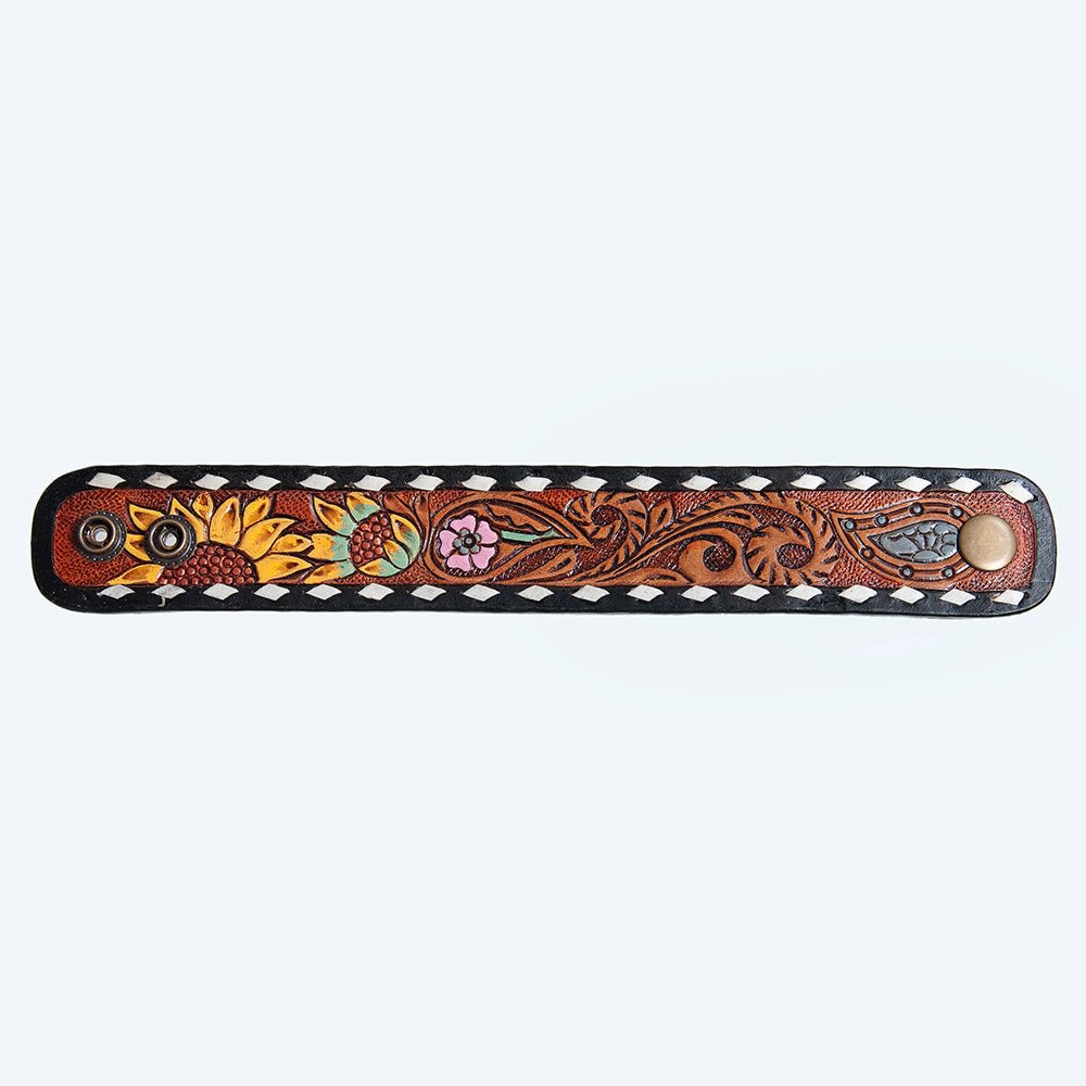 American Darling Bracelet Hand Tooled Carved Genuine Leather Women | Handmade Western Rustic