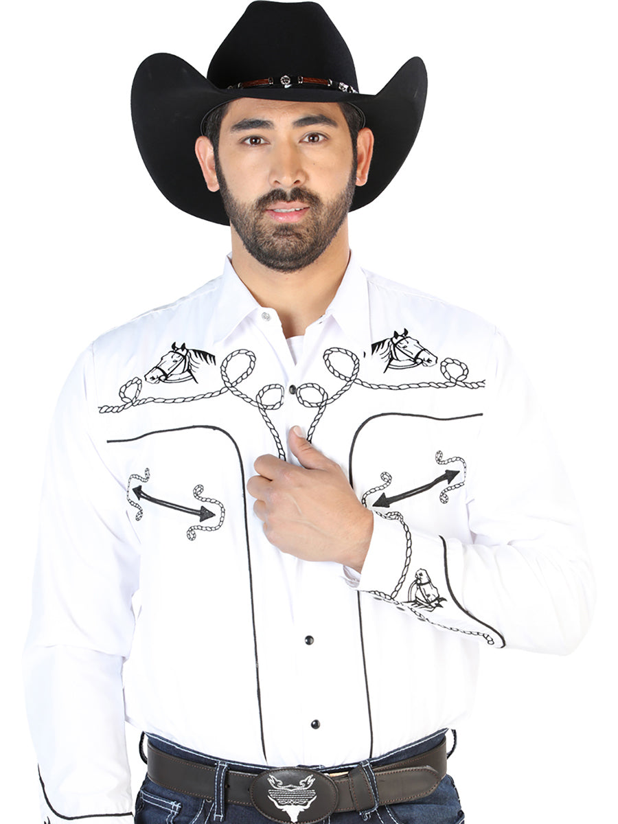 El Señor de los Cielos Embroidery Shirt in White/Black