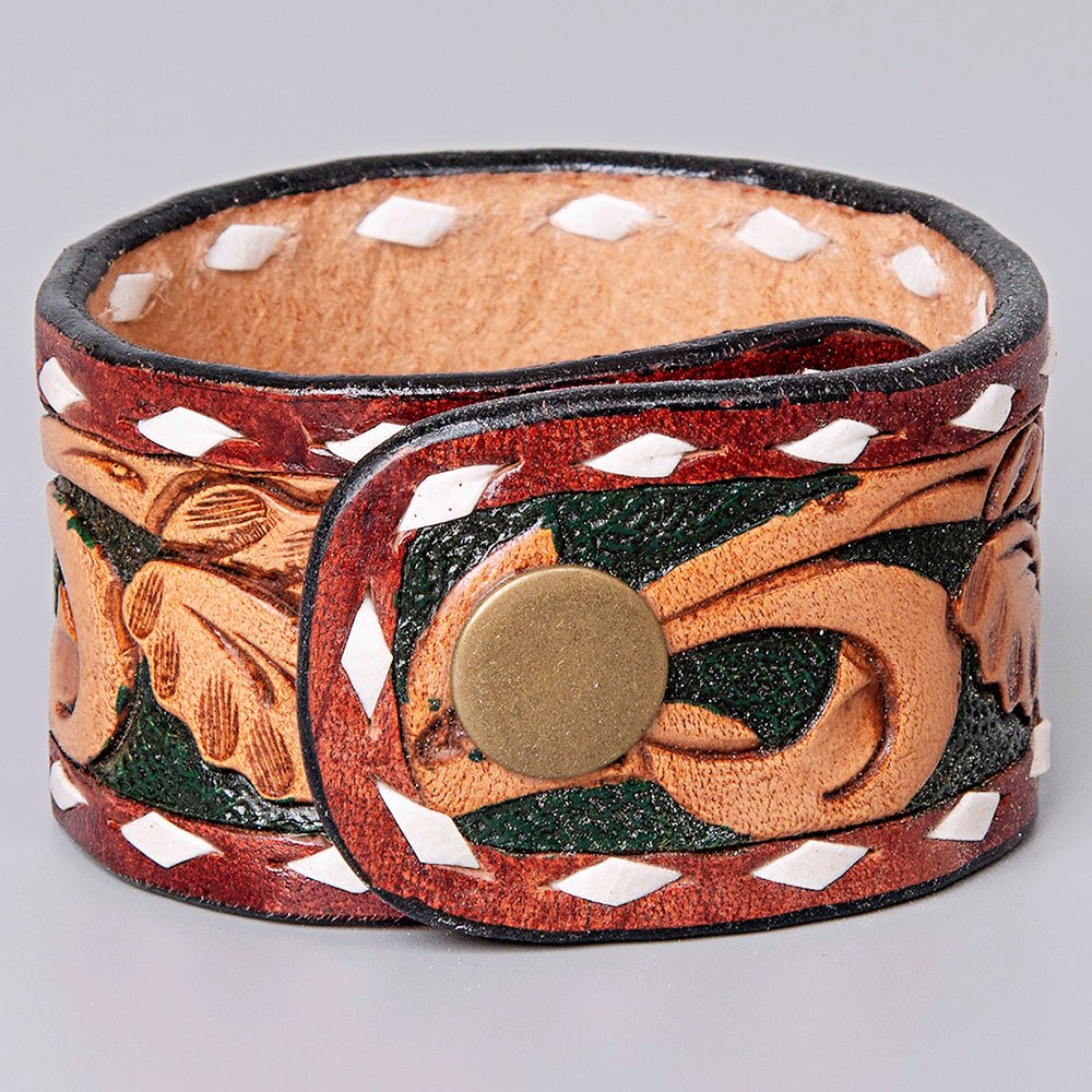 American Darling Bracelet Hand Tooled Carved Genuine Leather Women | Handmade Western Rustic