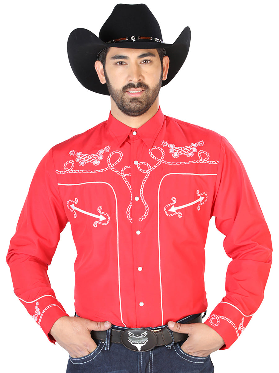 El Señor de los Cielos Embroidery Shirt in Red/White
