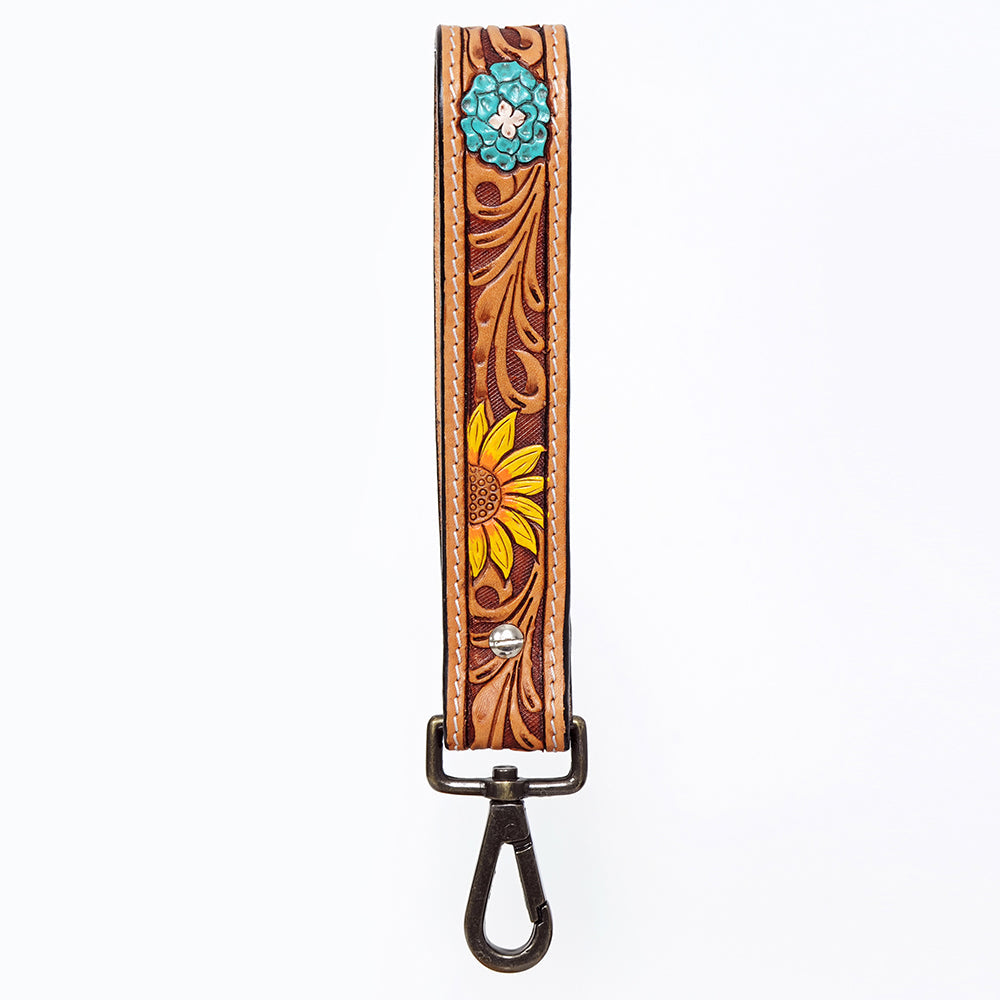 American Darling ADWSF113 Hand Tooled Genuine Leather Handle Strap For Wristlet Bags