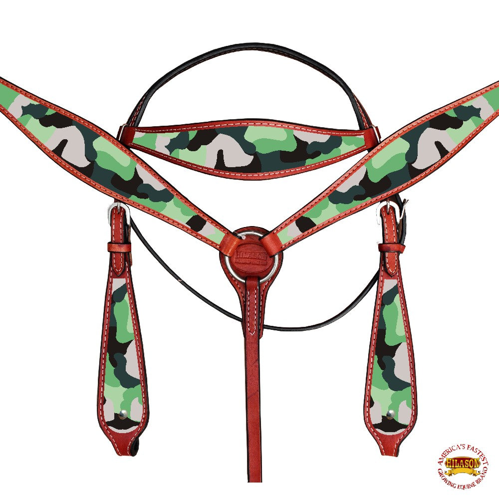 Western Horse Headstall Breast Collar American Leather Hilason camouflage