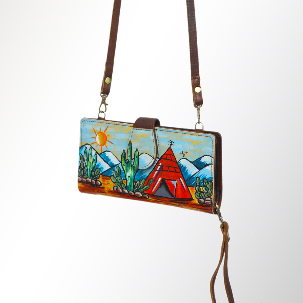American Darling Wristlet Bag, Hand-Painted Genuine Leather, Western Vegetable Tanned Full Grain Leather Wallet Bag