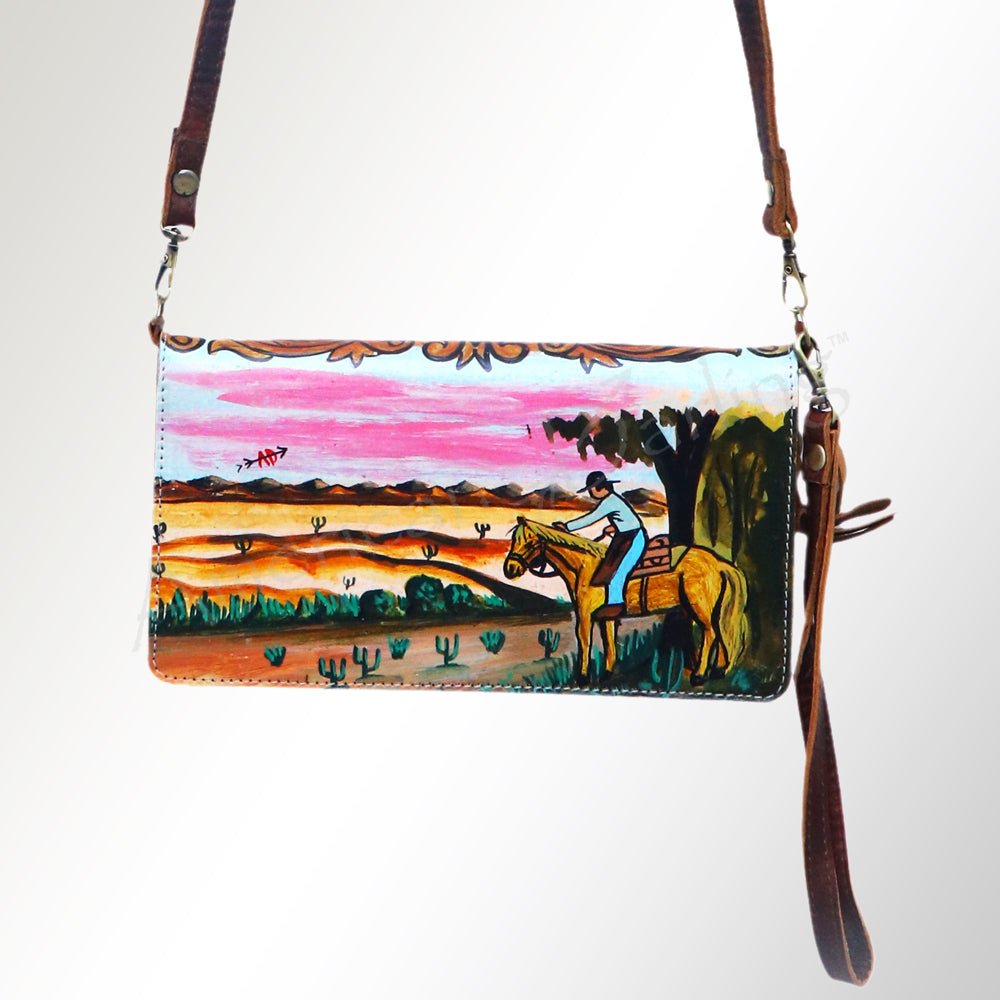 American Darling Organiser Hair-On Hand Tooled Genuine Leather Women Bag Western Handbag Purse