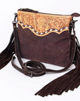 American Darling Western Small Crossbody Bag – Genuine Hair-On Cowhide Leather with Fringes, Adjustable Strap, Handcrafted in Texas