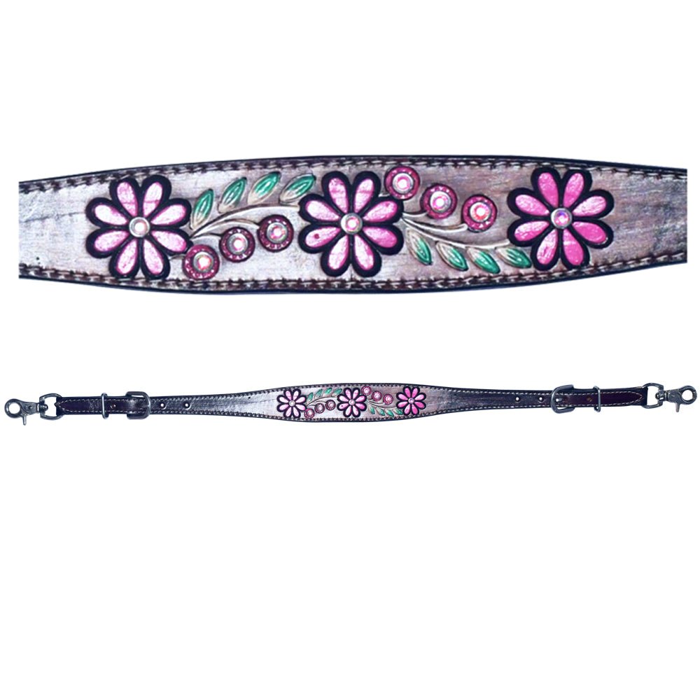 Bar H Equine Horse Leather Floral Hand Painted Breast Collar Brown