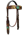 Bar H Equine Premium Hand Tooled Leather Stainless Steel Hardware Breast Collar Brown