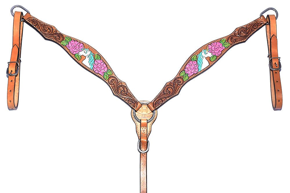 Bar H Equine Belle Unicorn Leather One Ear Headstall Tan
