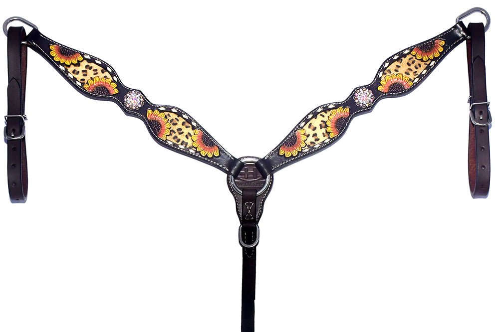 Bar H Equine Genuine Western American Leather Horse Premium Headstall &amp; Breast Collar Set