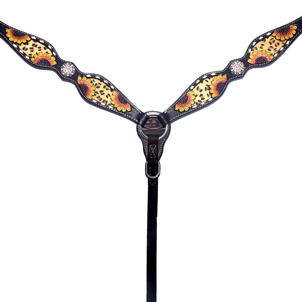 Bar H Equine Genuine Western American Leather Horse Premium Headstall &amp; Breast Collar Set