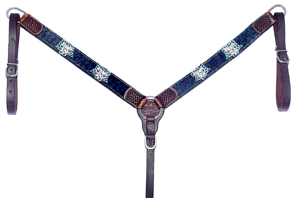 Bar H Equine Genuine Western American Leather Horse Premium Headstall &amp; Breast Collar Set