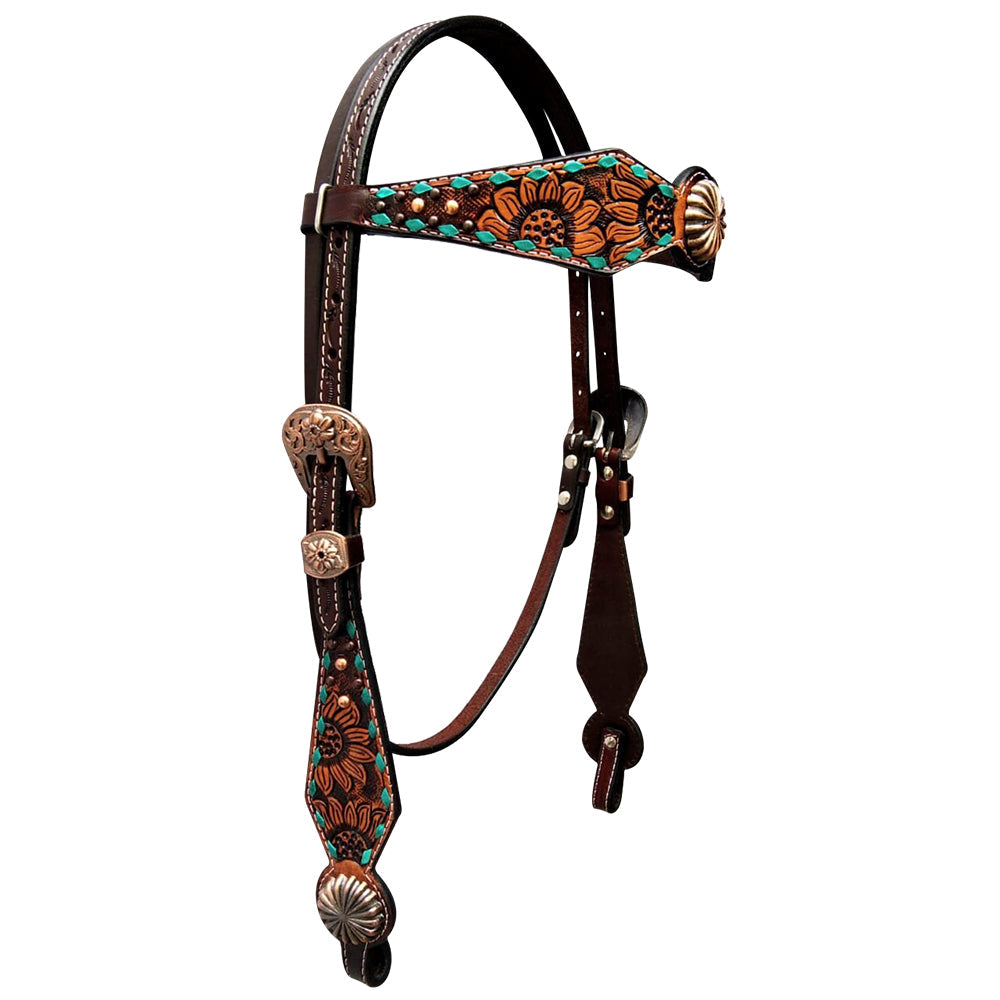 Bar H Equine Genuine Western American Leather Horse Premium Headstall &amp; Breast Collar Set