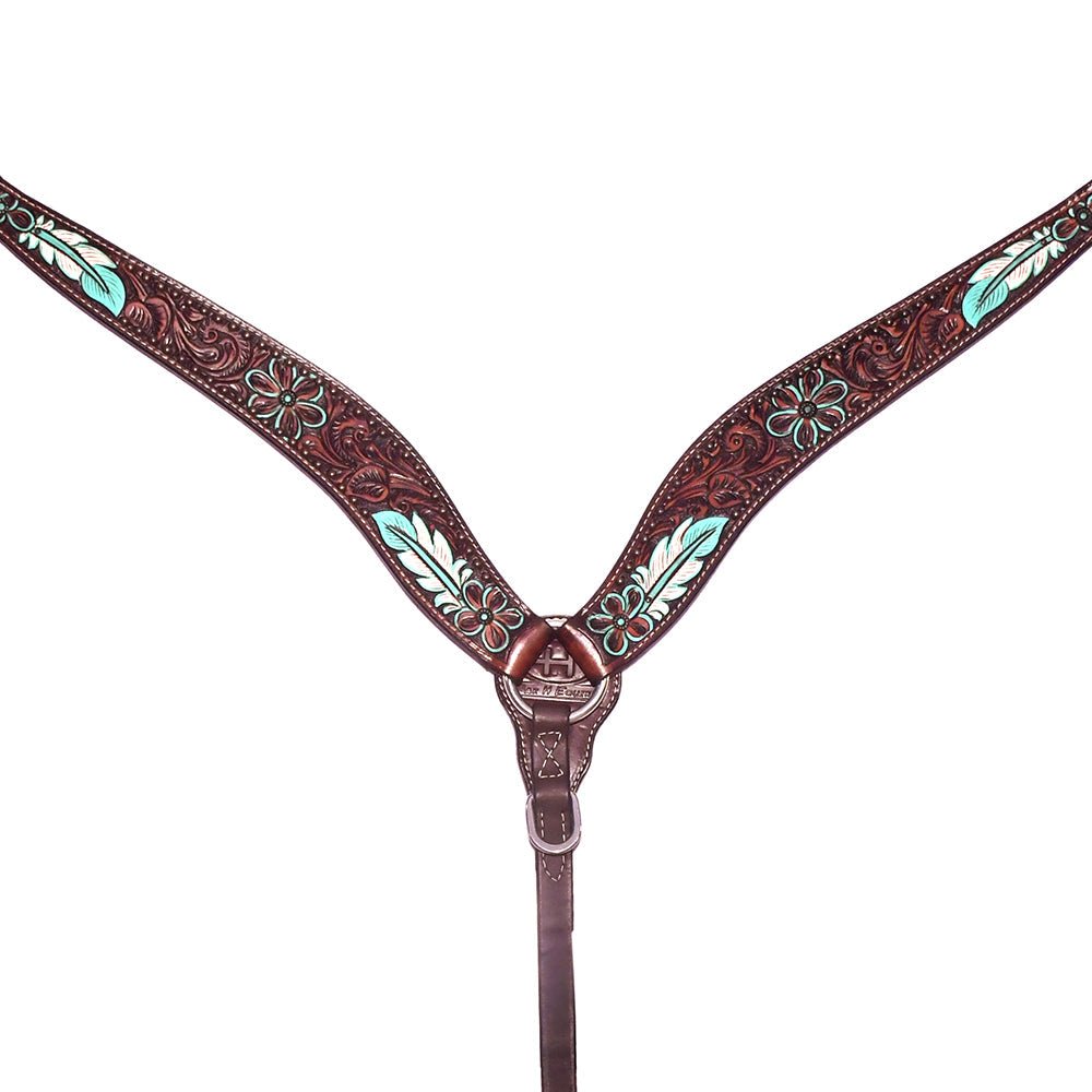 Bar H Equine Genuine Western American Leather Horse Premium Headstall &amp; Breast Collar Set