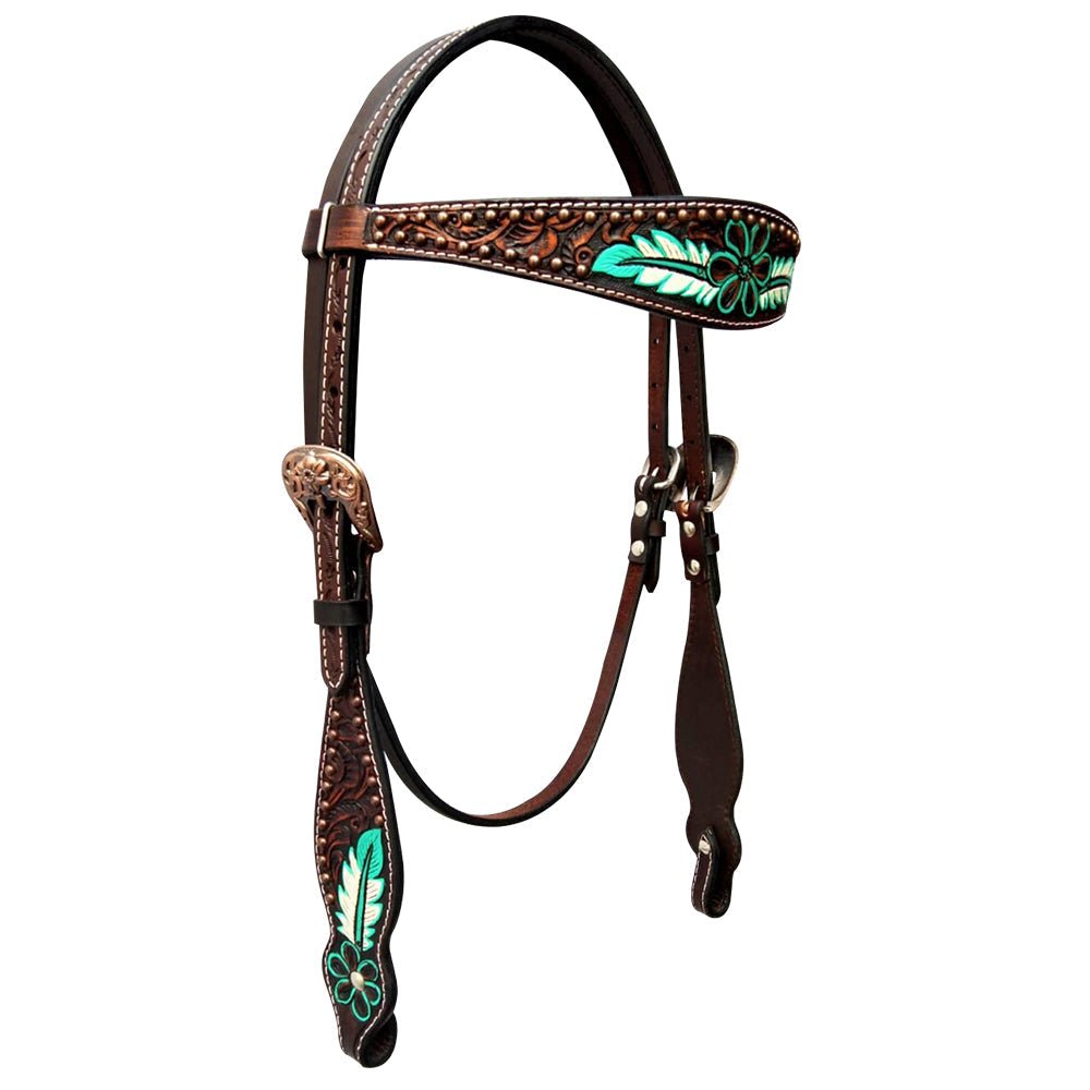 Bar H Equine Genuine Western American Leather Horse Premium Headstall &amp; Breast Collar Set