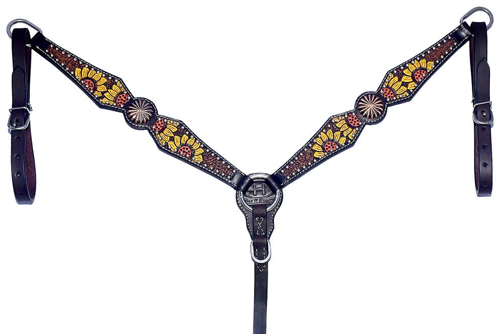 Bar H Equine Genuine Western American Leather Horse Premium Headstall &amp; Breast Collar Set