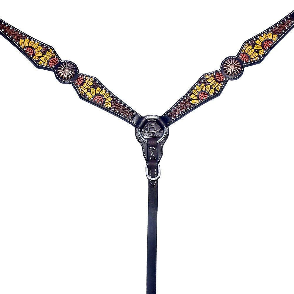 Bar H Equine Genuine Western American Leather Horse Premium Headstall &amp; Breast Collar Set