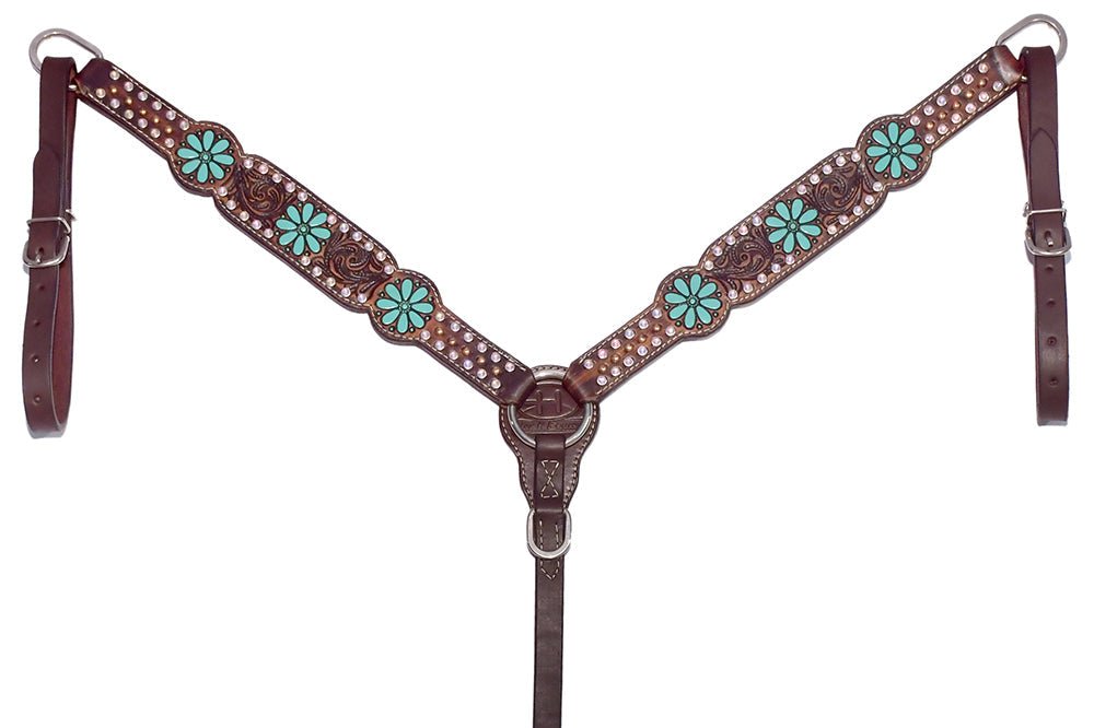 Bar H Equine Genuine Western American Leather Horse Premium Headstall &amp; Breast Collar Set