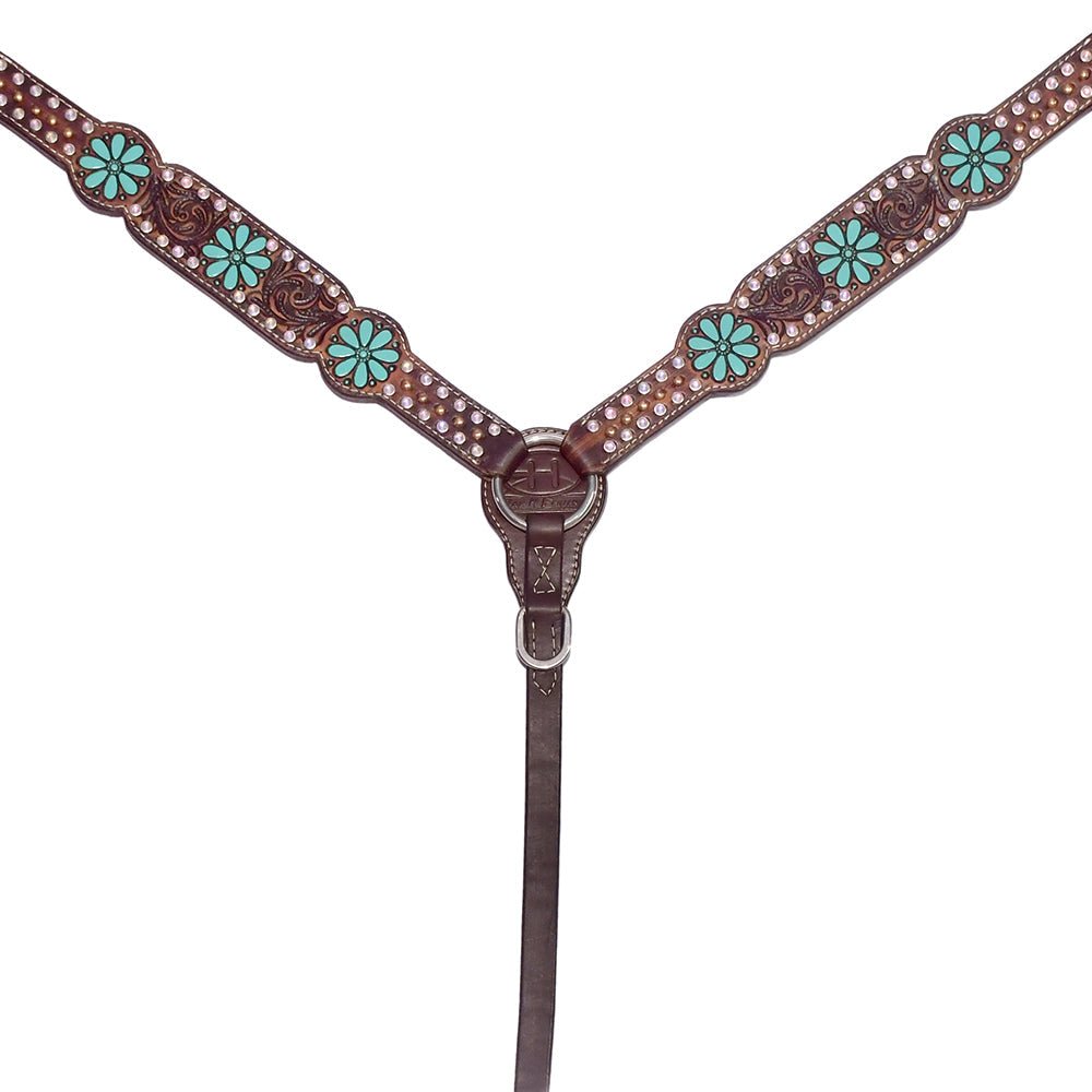 Bar H Equine Genuine Western American Leather Horse Premium Headstall &amp; Breast Collar Set