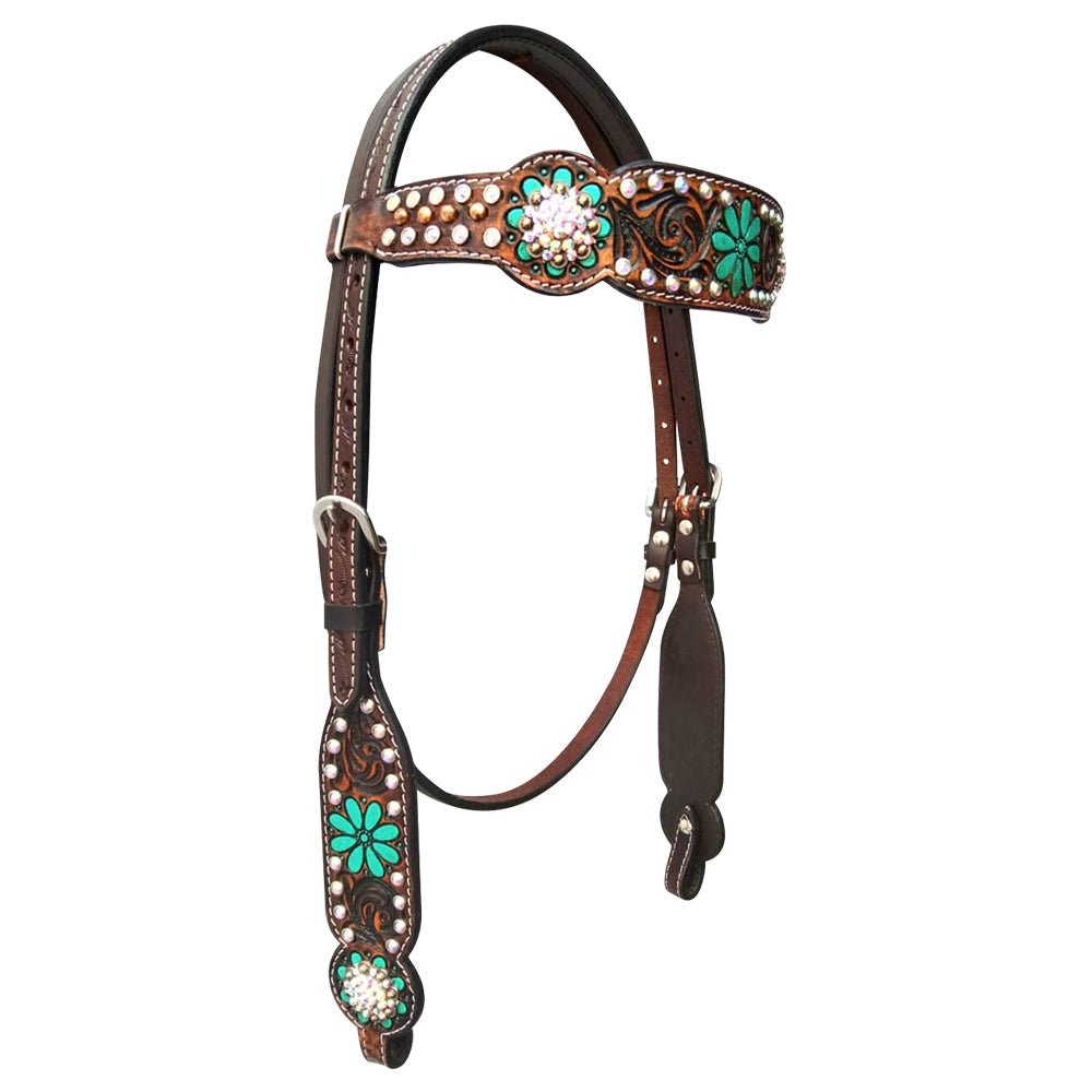 Bar H Equine Genuine Western American Leather Horse Premium Headstall &amp; Breast Collar Set