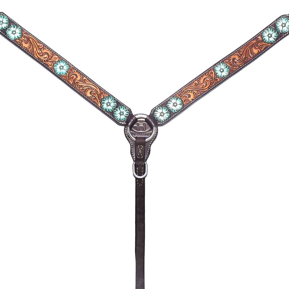 Bar H Equine Genuine Western American Leather Horse Premium Headstall &amp; Breast Collar Set