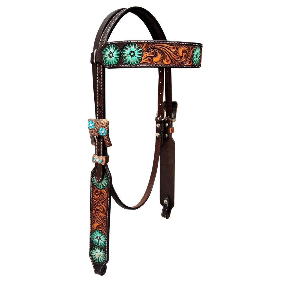 Bar H Equine Genuine Western American Leather Horse Premium Headstall &amp; Breast Collar Set