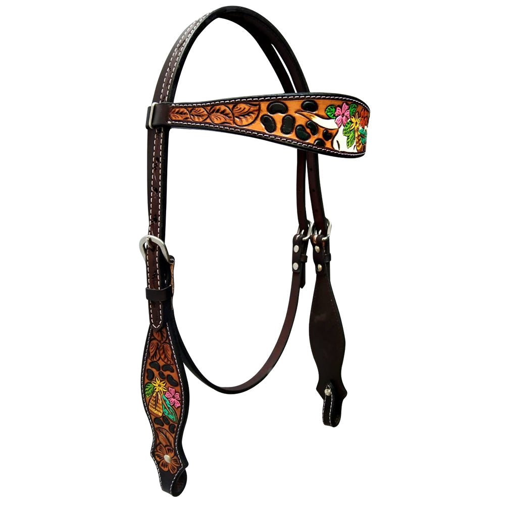Bar H Equine American Leather Horse Saddle Tack One Ear Headstall | Breast Collar | Browband Headstall | Wither Strap | Tack Set for Horses BER180