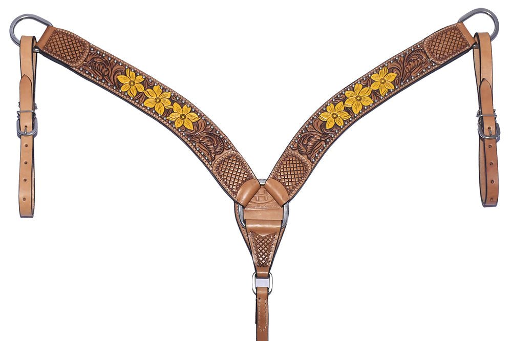 BAR H EQUINE Western Leather Horse Headstall &amp; Breast Collar &amp; Wither Strap