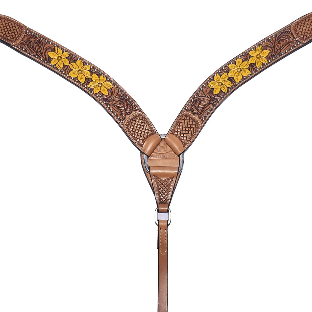 BAR H EQUINE Western Leather Horse Headstall &amp; Breast Collar &amp; Wither Strap