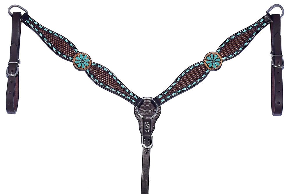 Bar H Equine Genuine Western American Leather Horse Premium Headstall &amp; Breast Collar Set
