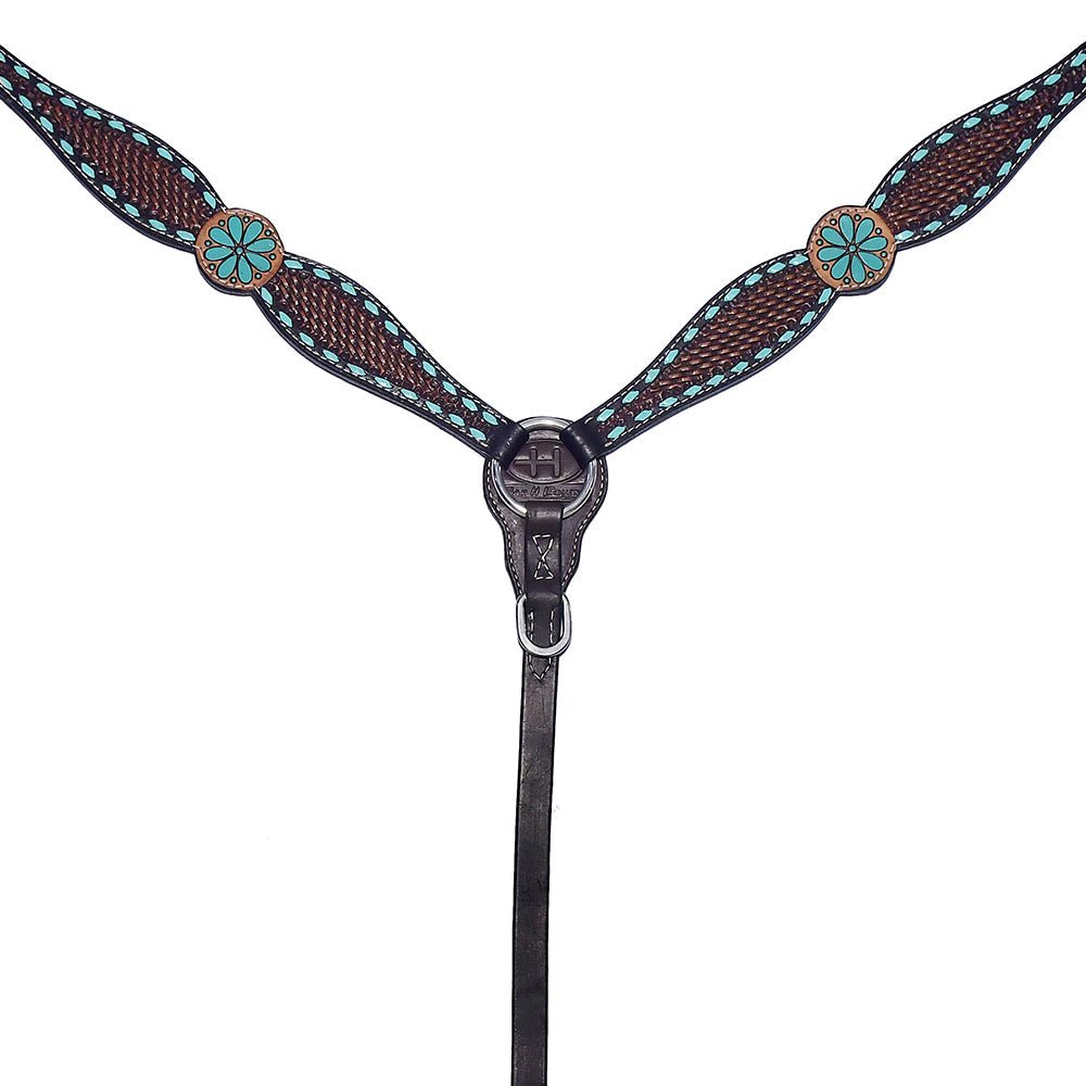 Bar H Equine Genuine Western American Leather Horse Premium Headstall &amp; Breast Collar Set