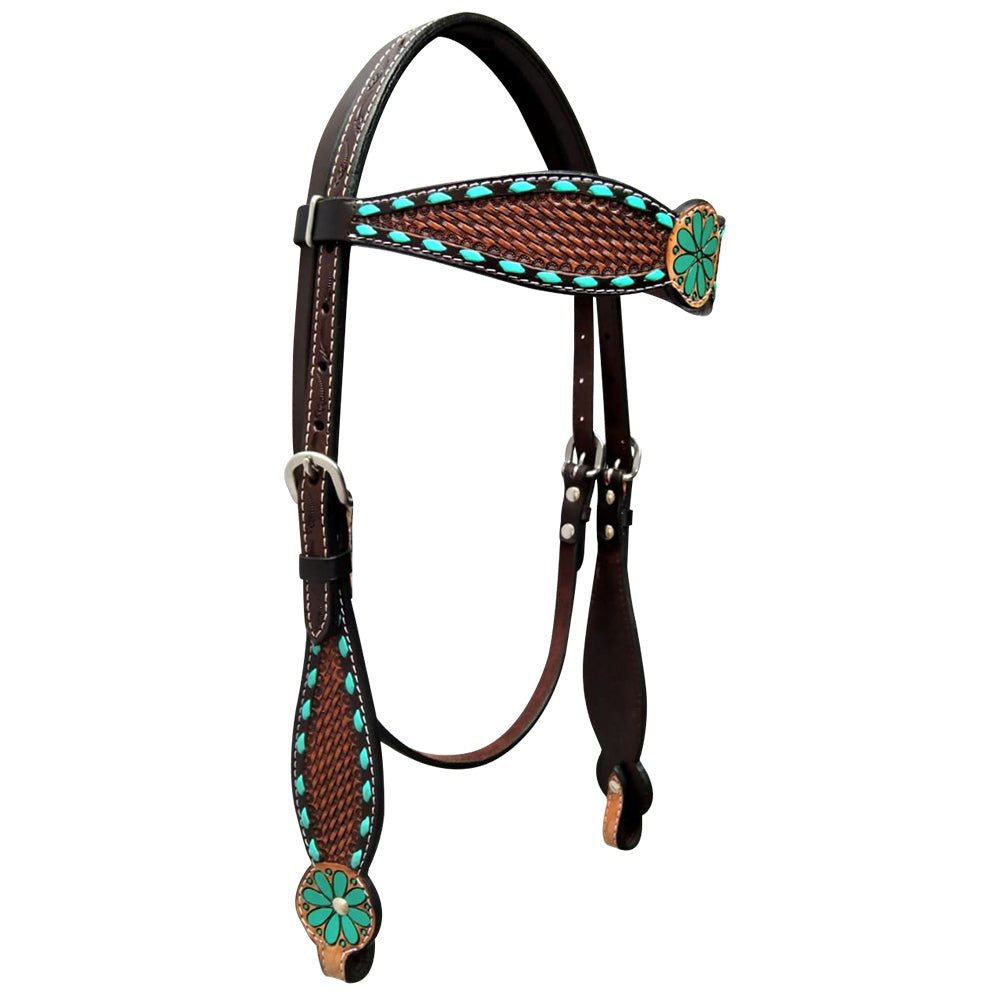 Bar H Equine Genuine Western American Leather Horse Premium Headstall &amp; Breast Collar Set