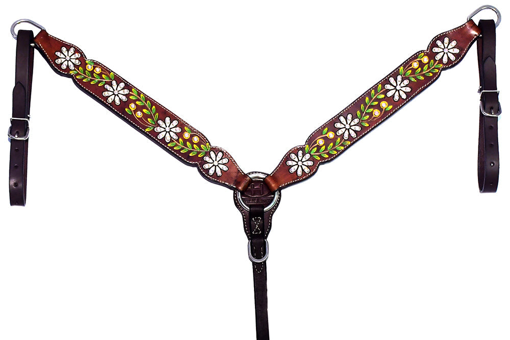 Bar H Equine Genuine Western American Leather Horse Premium Headstall &amp; Breast Collar Set