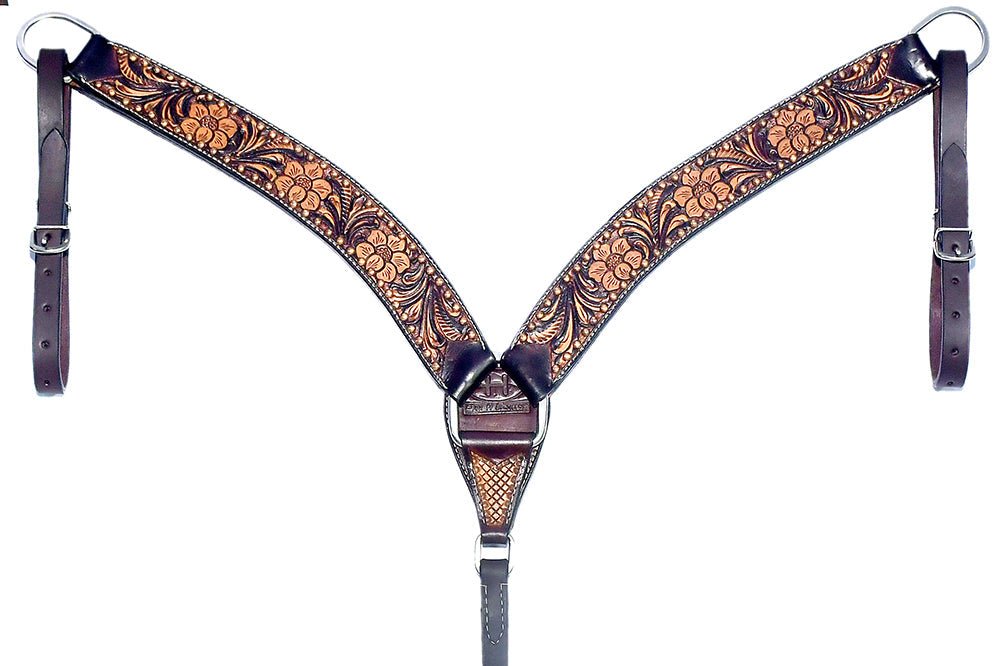 Bar H Equine Genuine Western American Leather Horse Premium Headstall &amp; Breast Collar Set