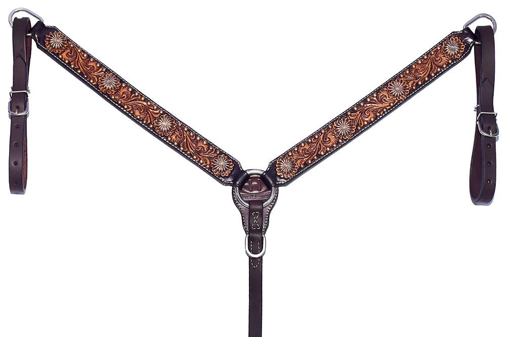 Bar H Equine Genuine Western American Leather Horse Premium Headstall &amp; Breast Collar Set