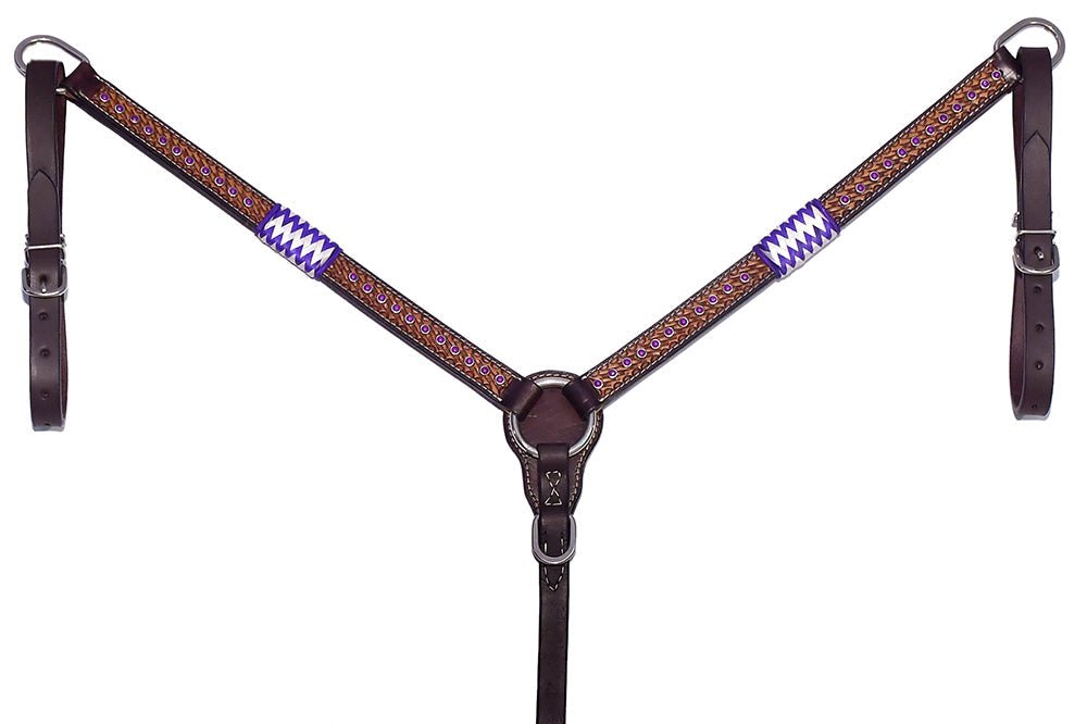 Bar H Equine Genuine Western American Leather Horse Premium Headstall &amp; Breast Collar Set