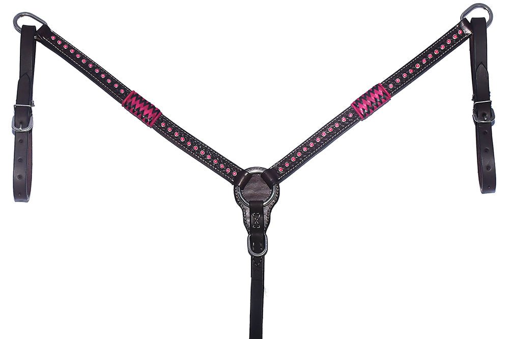Bar H Equine Genuine Western American Leather Horse Premium Headstall &amp; Breast Collar Set
